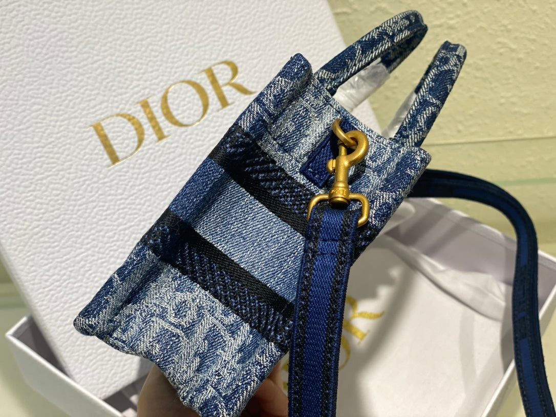 Christian Dior Mini Book Tote Bag - Blue Dior Oblique Embroidery