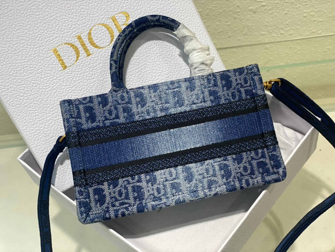 Christian Dior Mini Book Tote Bag - Blue Dior Oblique Embroidery