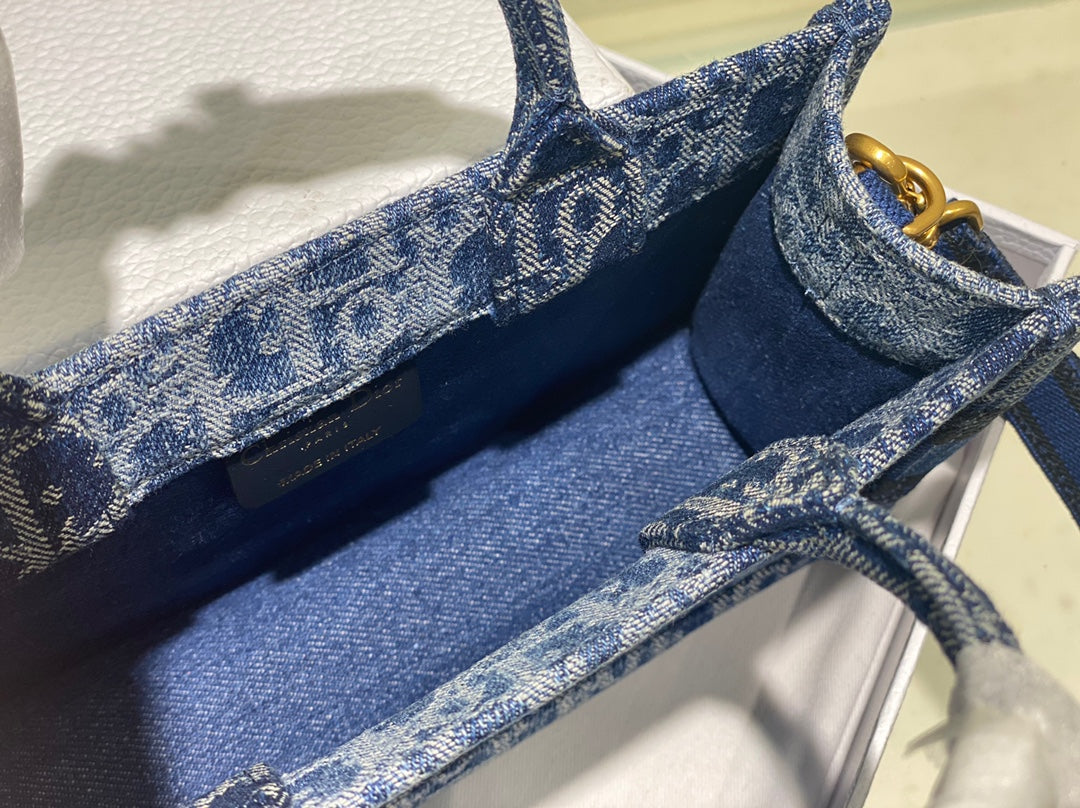 Christian Dior Mini Book Tote Bag - Blue Dior Oblique Embroidery