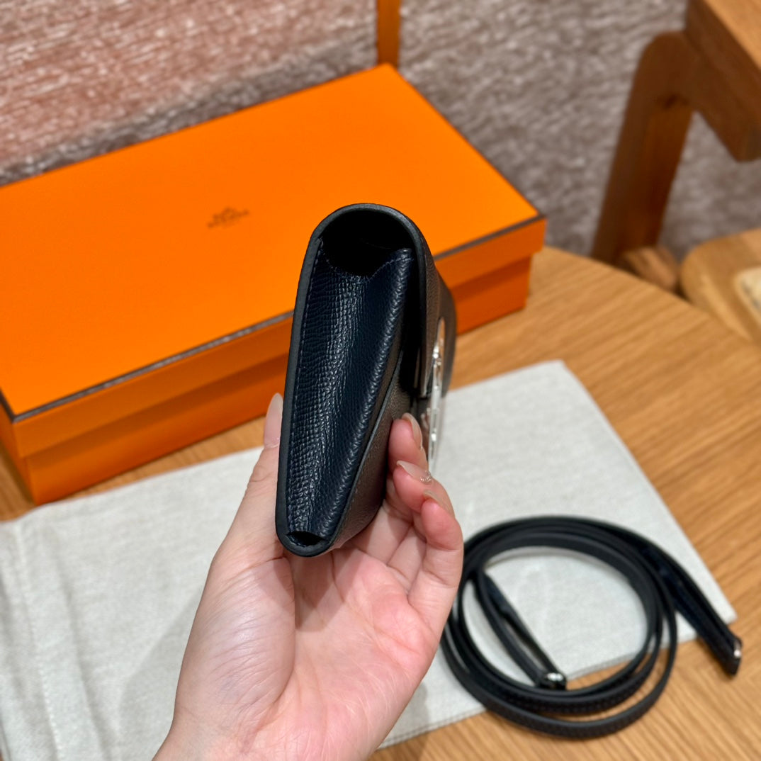 Hermes Black Epsom Leather In-the-Loop Phone To Go Wallet Clutch with Strap