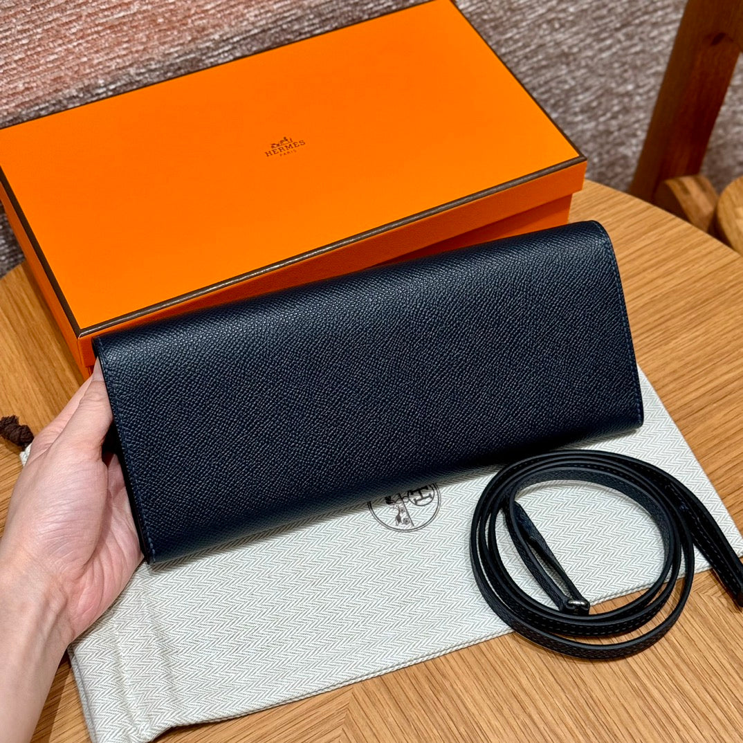 Hermes Black Epsom Leather In-the-Loop Phone To Go Wallet Clutch with Strap