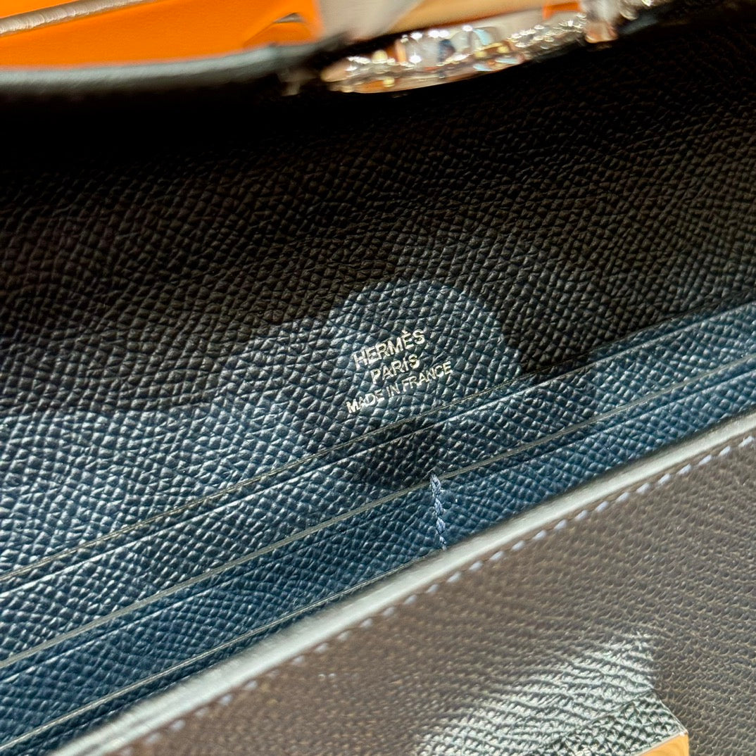 Hermès Della Cavalleria Black Epsom Leather Shoulder Bag with Silver Hardware