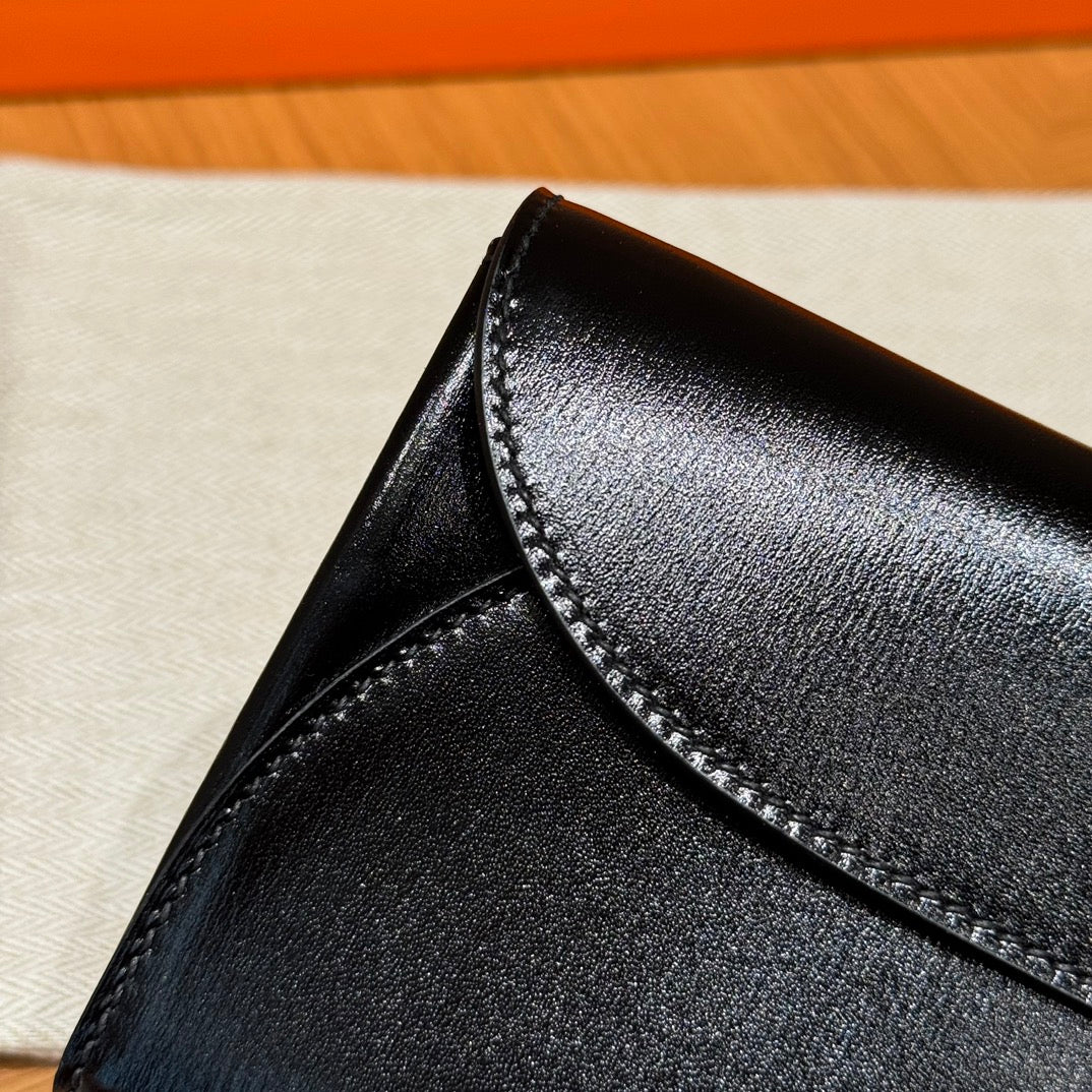 Hermès O'Maillon Black Leather Clutch Wallet with Silver Hardware