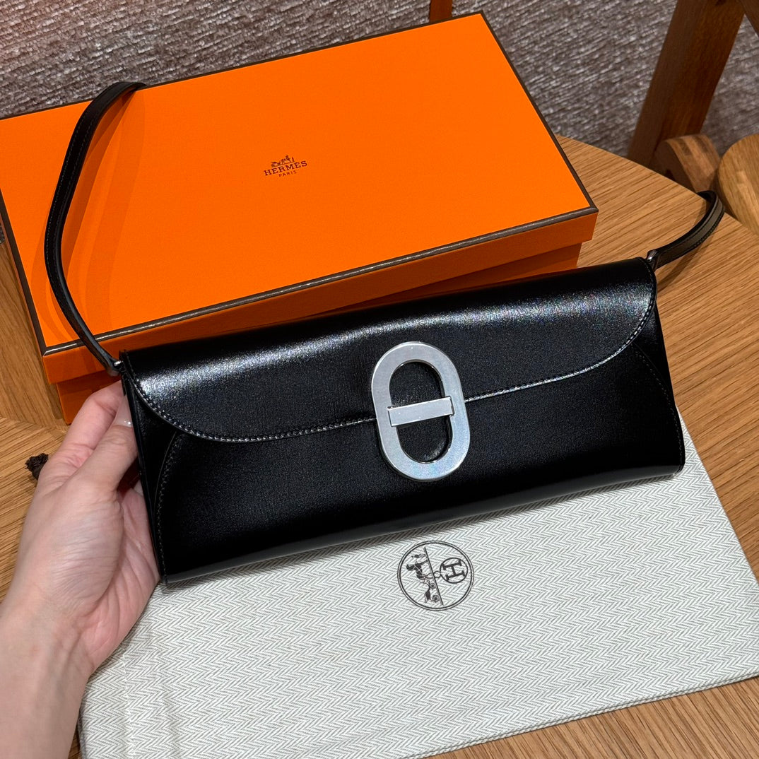 Hermès In-the-Loop Phone Pouch - Black Leather with Silver Hardware