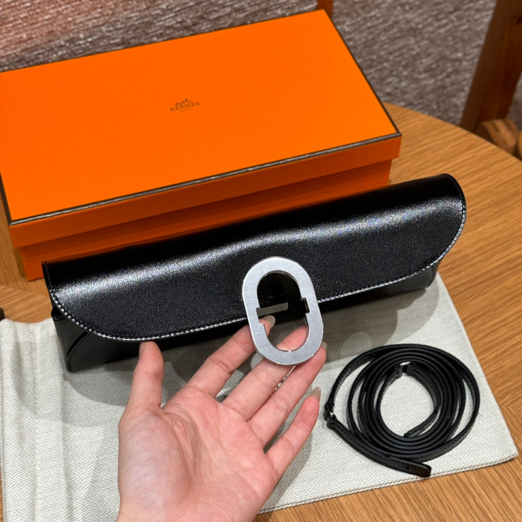Hermès In-the-Loop Phone Pouch - Black Leather with Silver Hardware