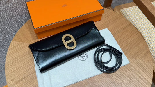 Hermès In-the-Loop Long Wallet - Black Leather with Gold Hardware