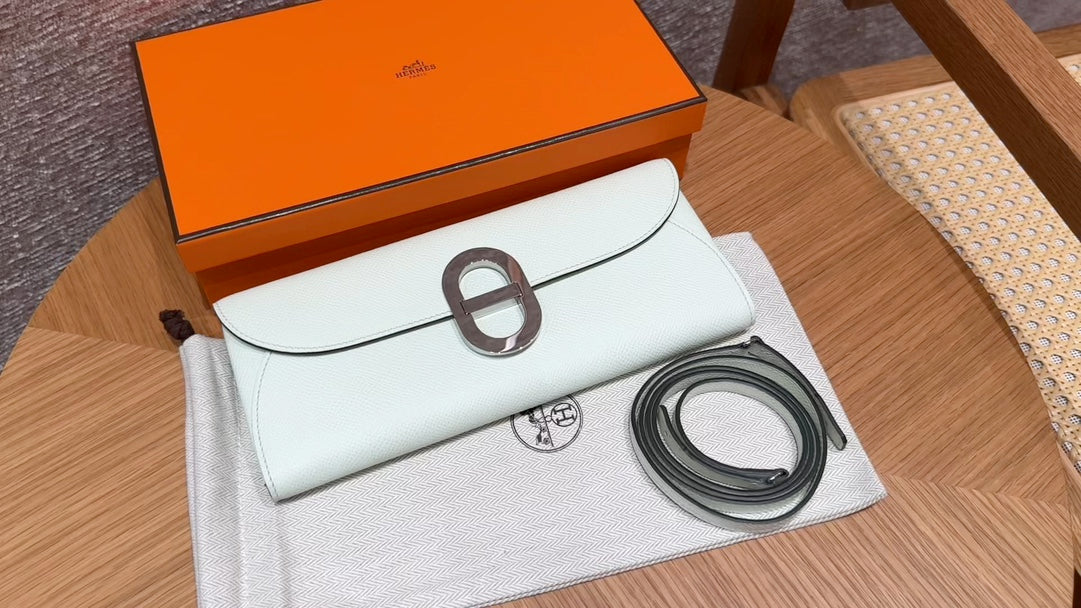 Hermès White Leather Chaine d'Ancre Link Clutch Bag with Strap and Box