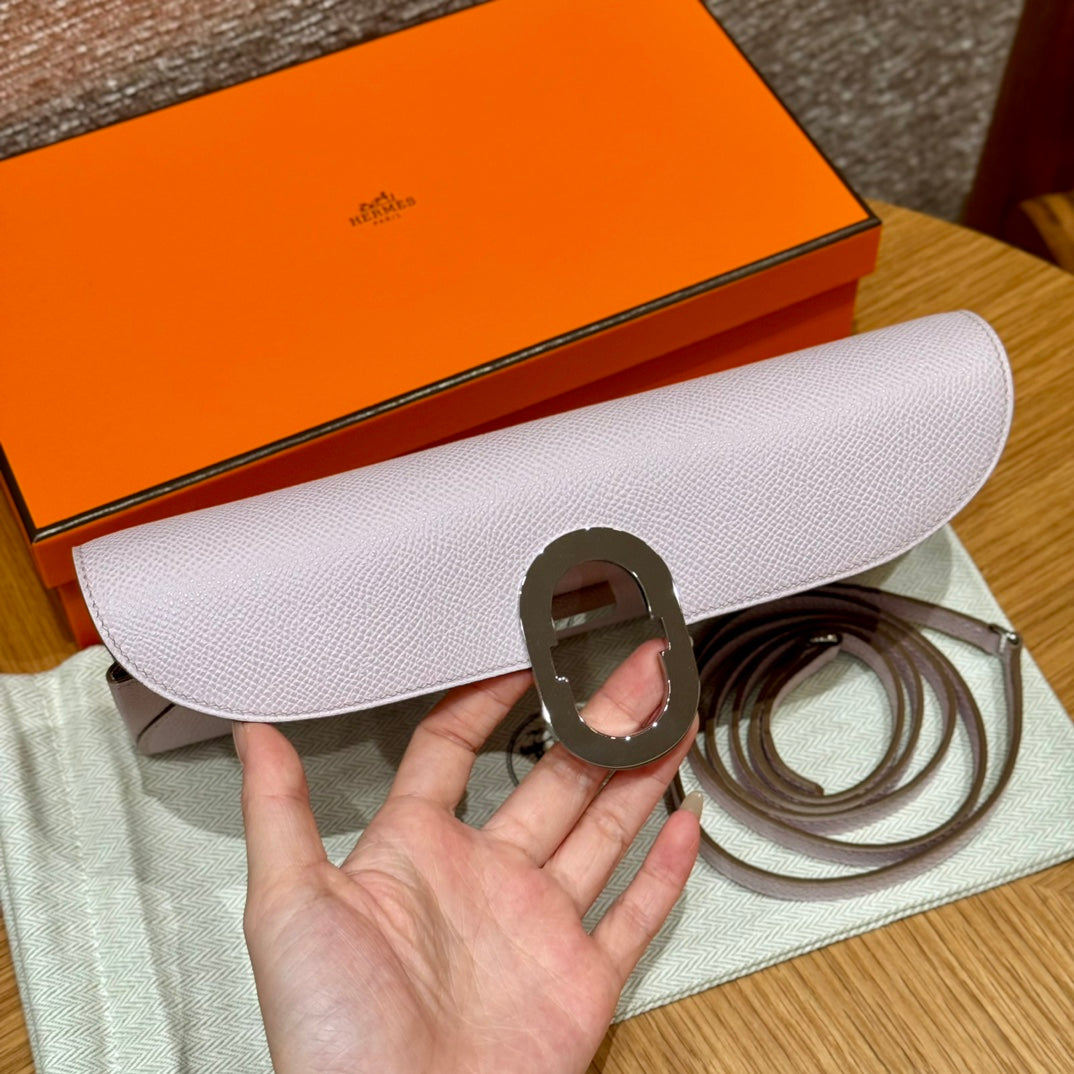 Hermès In-the-Loop Phone Pouch - Mauve Sylvestre Epsom Leather with Silver Hardware