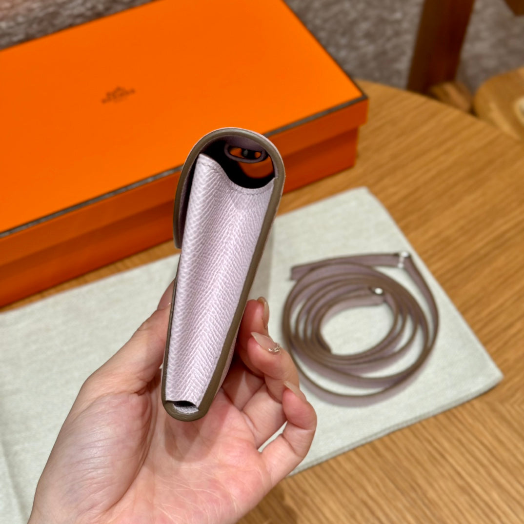 Hermès In-the-Loop Phone Pouch - Mauve Sylvestre Epsom Leather with Silver Hardware