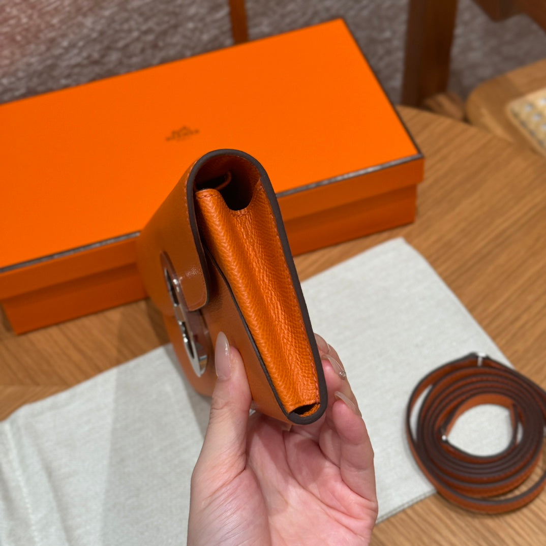 Hermes Cherche-Midi Leather Clutch Bag with Detachable Strap - Orange