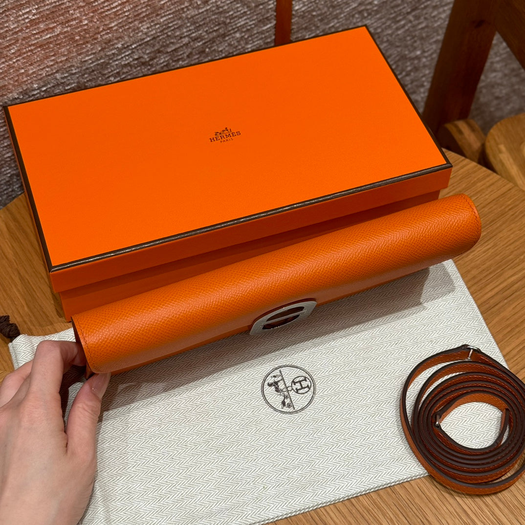 Hermes Cherche-Midi Leather Clutch Bag with Detachable Strap - Orange