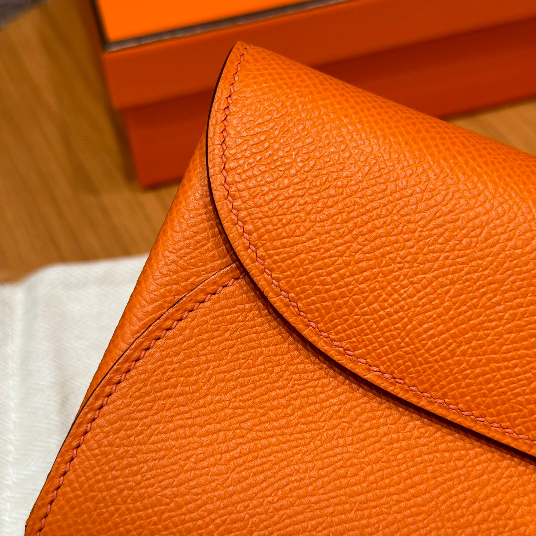 Hermes Cherche-Midi Leather Clutch Bag with Detachable Strap - Orange