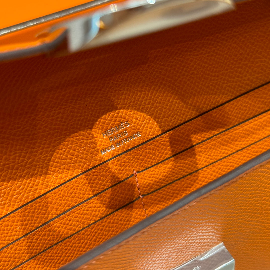 Hermès Orange Epsom Leather Envelope Clutch Bag with Silver-Tone Hardware