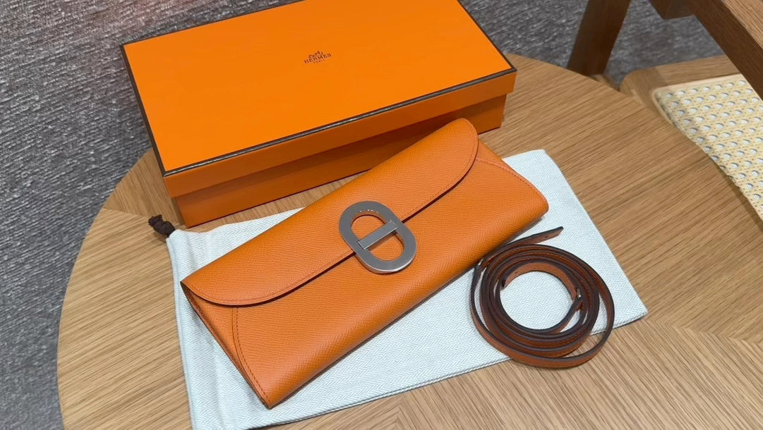 Hermès In-the-Loop Phone Pouch Orange Leather with Removable Strap