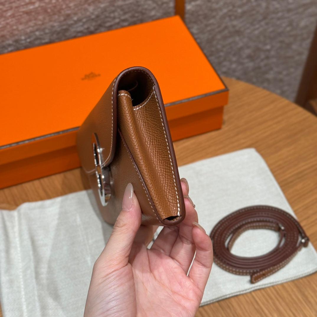 Hermès H d'Ancre Leather Clutch with Detachable Strap - Gold Brown