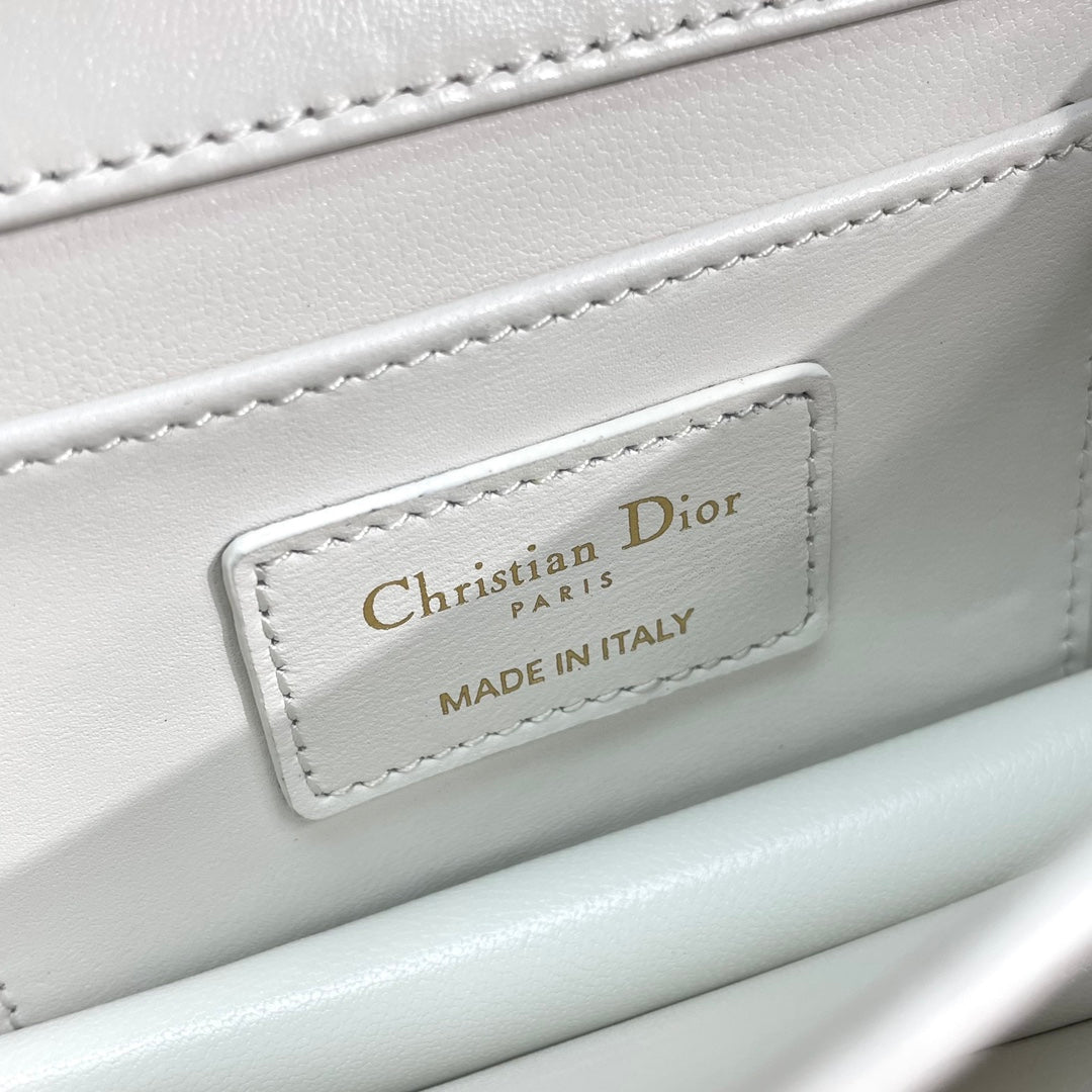 Women's White Quilted Leather Shoulder Bag with Gold Metal Top Handle