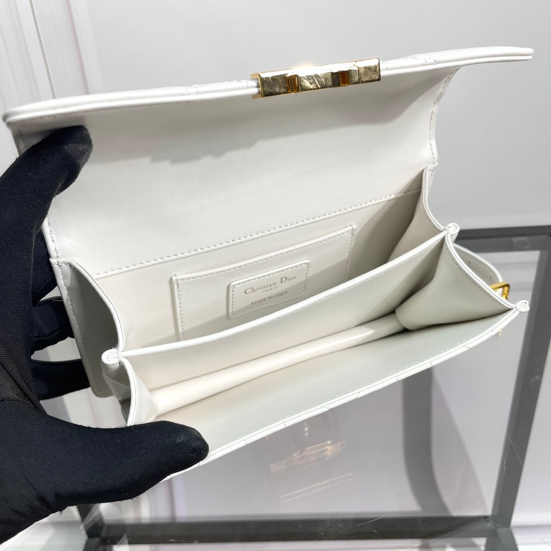 Women's White Quilted Leather Shoulder Bag with Gold Metal Top Handle