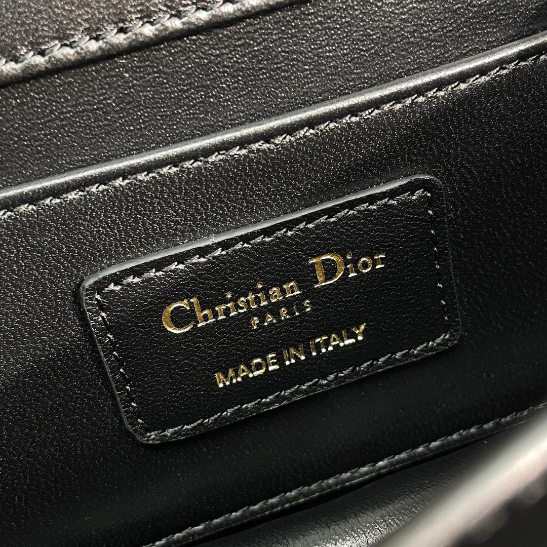 Dior Classic Black Quilted Leather Handbag with Gold Clasp and Top Handle