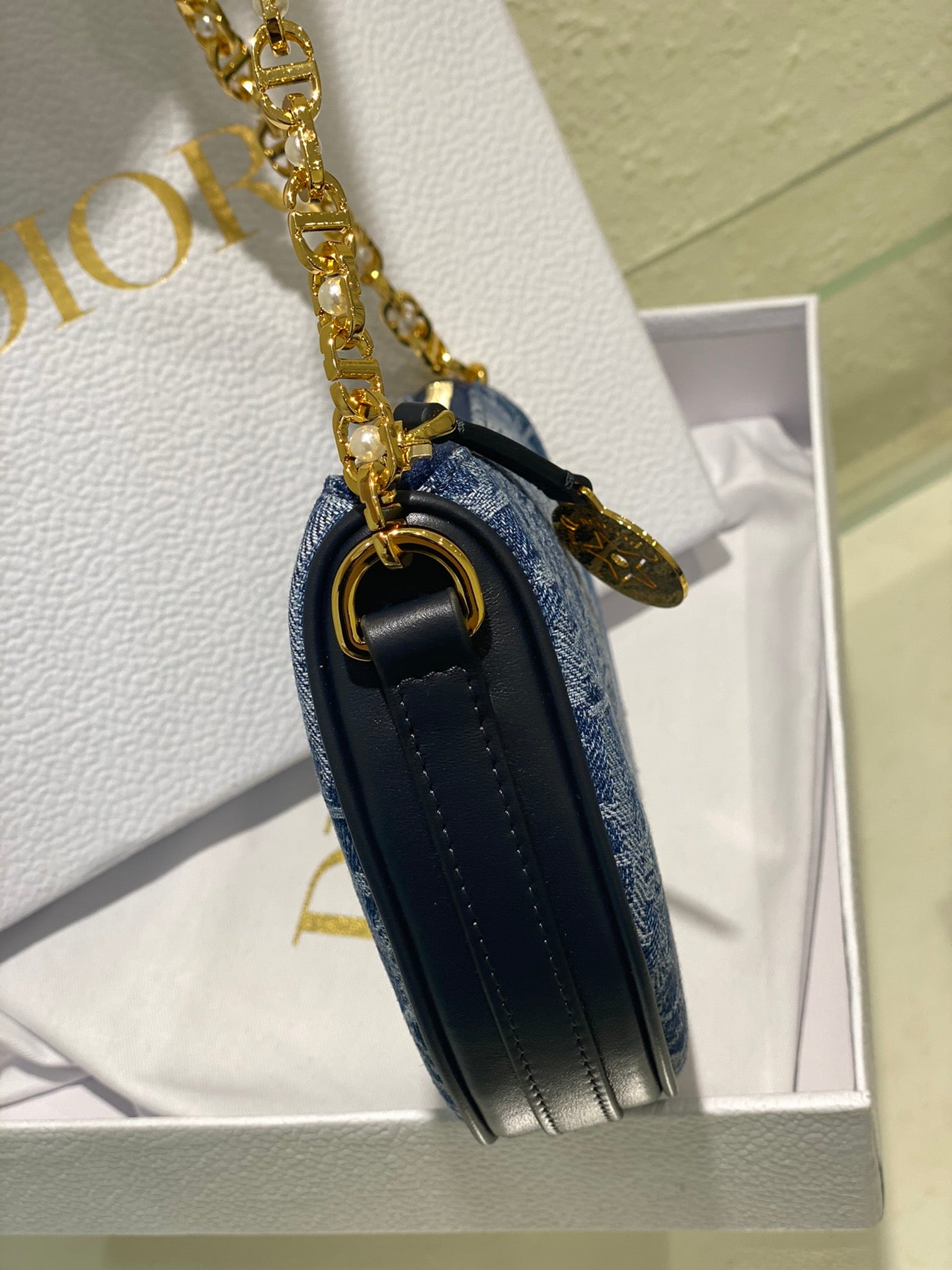 Christian Dior Blue Oblique Jacquard Small Hobo Bag with Gold-Tone Hardware