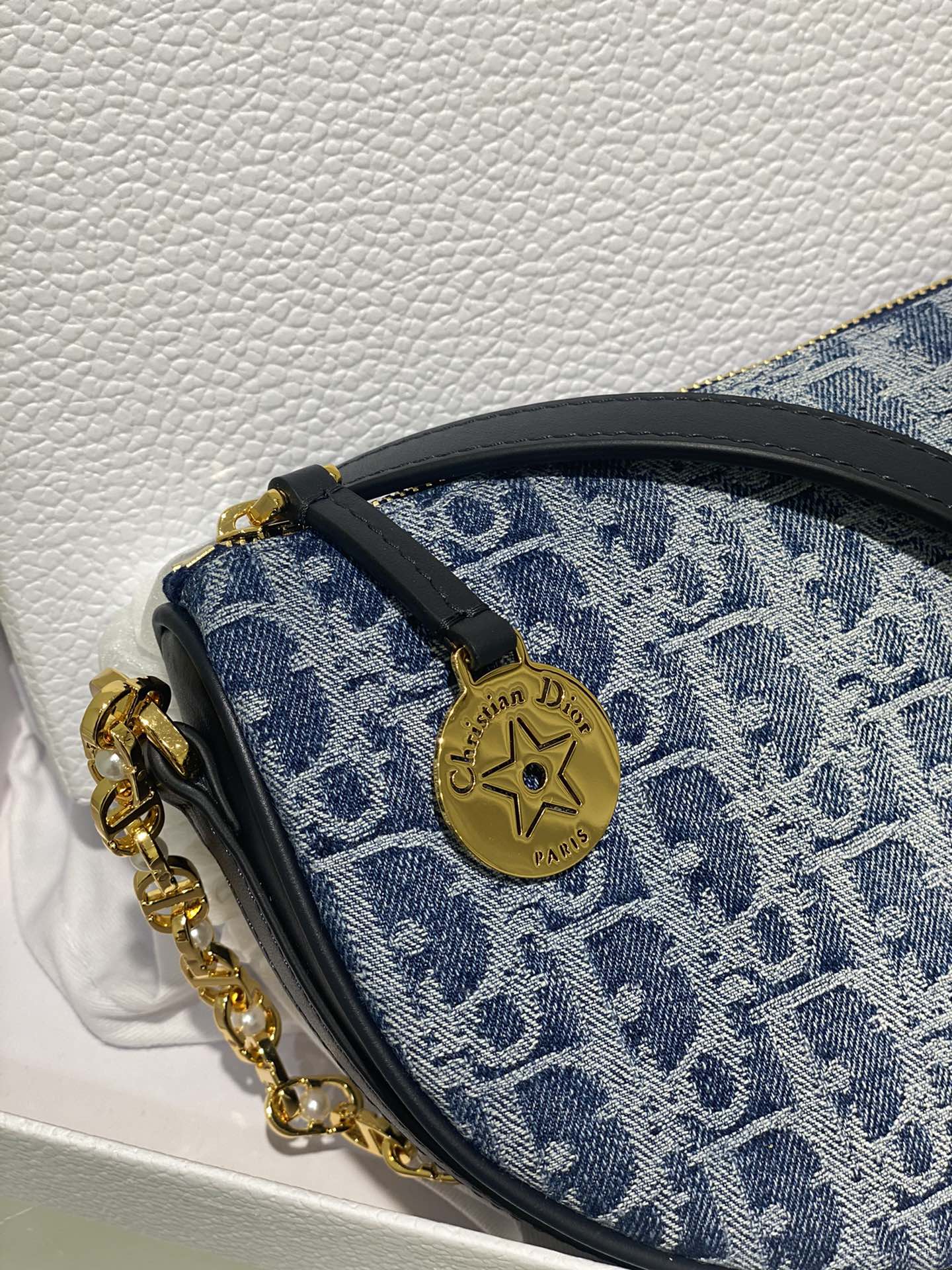 Christian Dior Blue Oblique Jacquard Small Hobo Bag with Gold-Tone Hardware