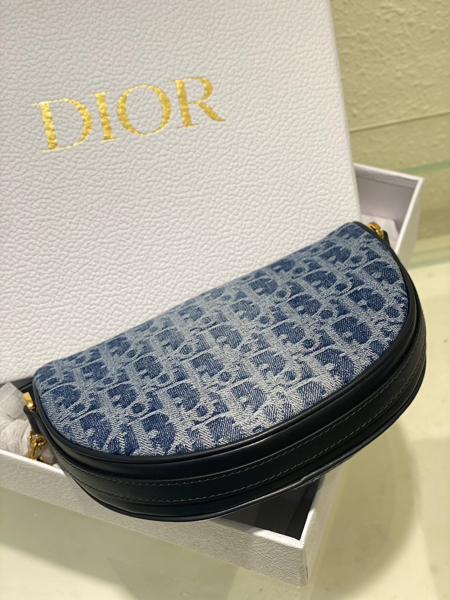 Christian Dior Blue Oblique Jacquard Small Hobo Bag with Gold-Tone Hardware
