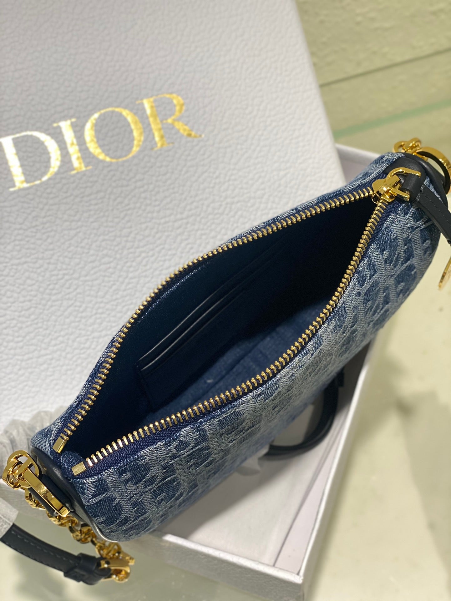 Christian Dior Blue Oblique Jacquard Small Hobo Bag with Gold-Tone Hardware