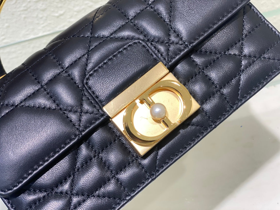 Miss Dior Mini Top Handle Bag - Navy Blue Cannage Lambskin with Gold-Finish Hardware