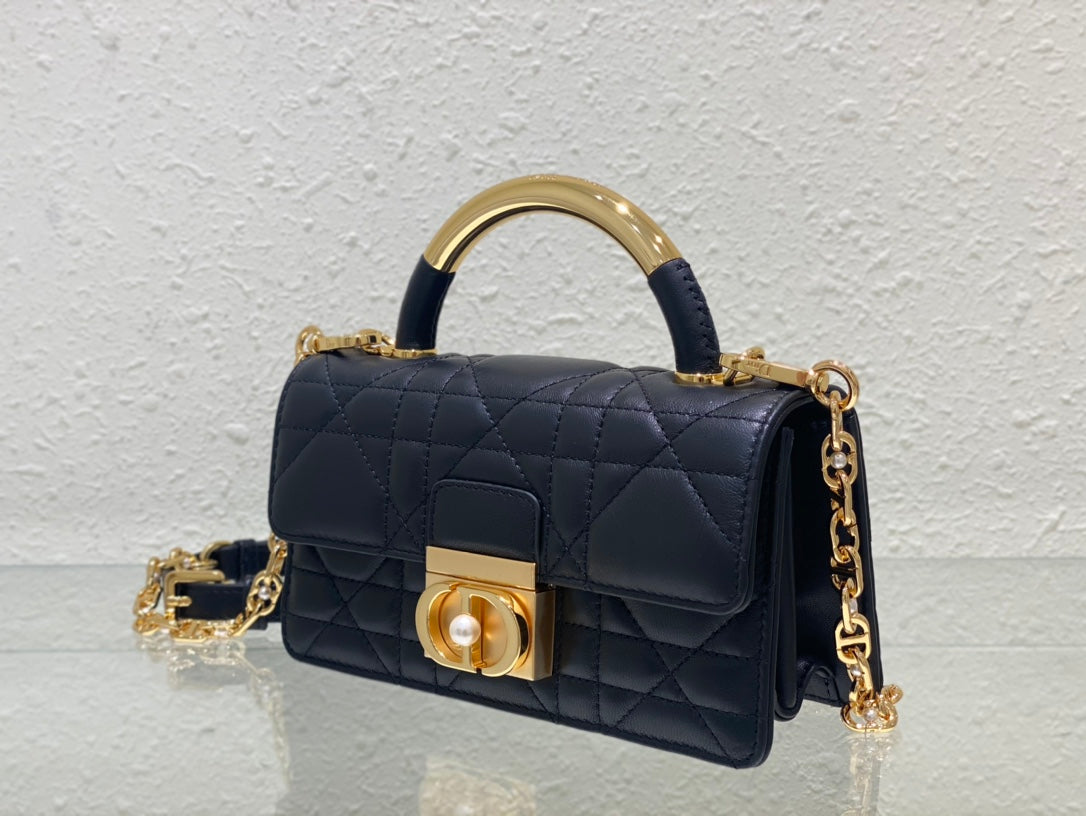 Miss Dior Mini Top Handle Bag - Navy Blue Cannage Lambskin with Gold-Finish Hardware