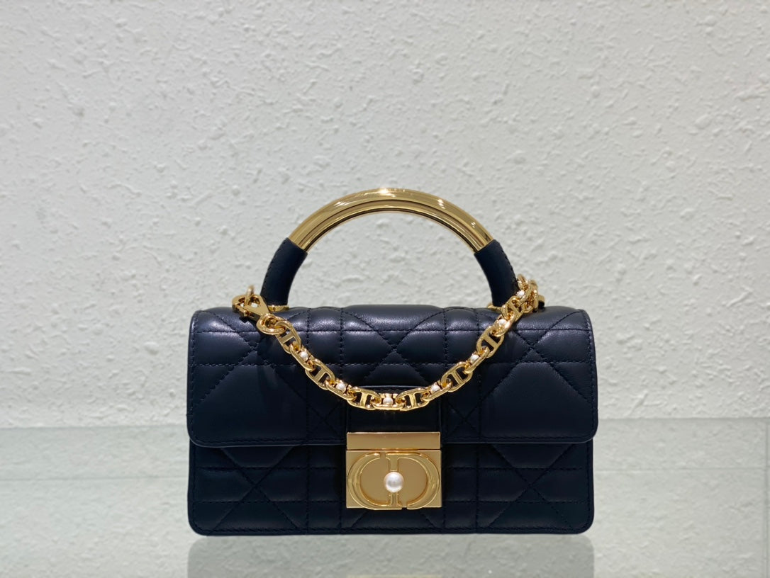 Miss Dior Mini Top Handle Bag - Navy Blue Cannage Lambskin with Gold-Finish Hardware