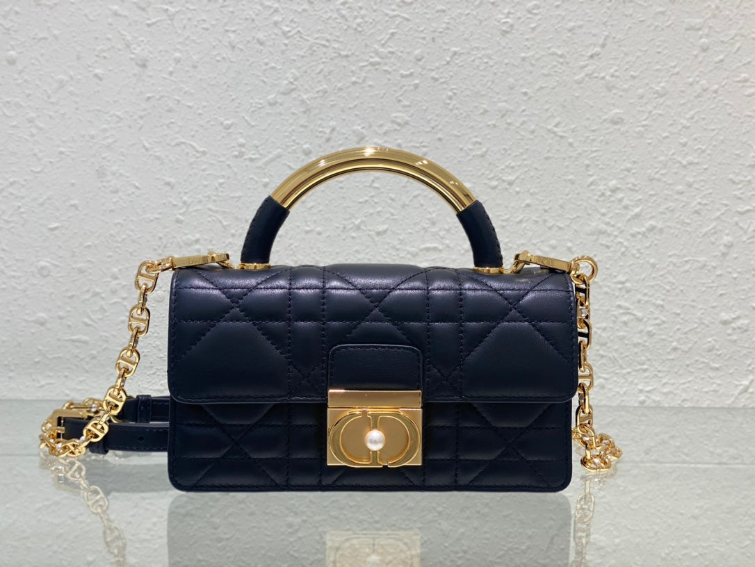 Miss Dior Mini Top Handle Bag - Navy Blue Cannage Lambskin with Gold-Finish Hardware