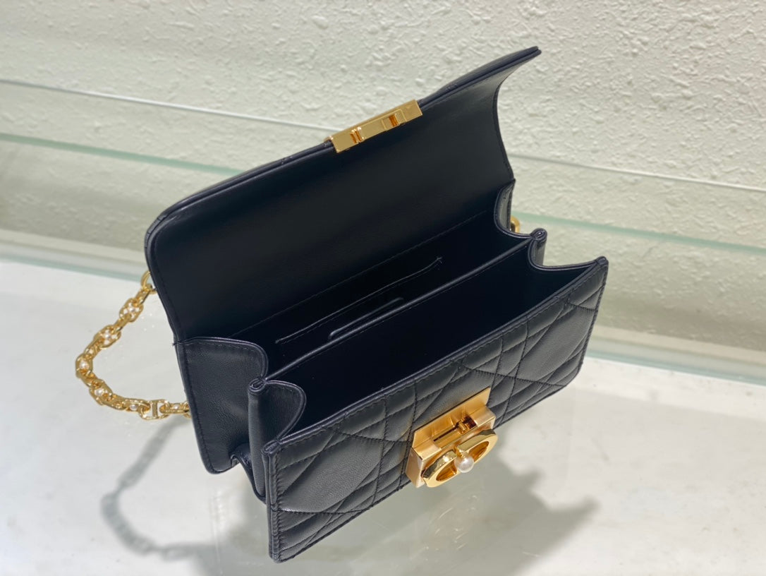 Miss Dior Mini Top Handle Bag - Navy Blue Cannage Lambskin with Gold-Finish Hardware