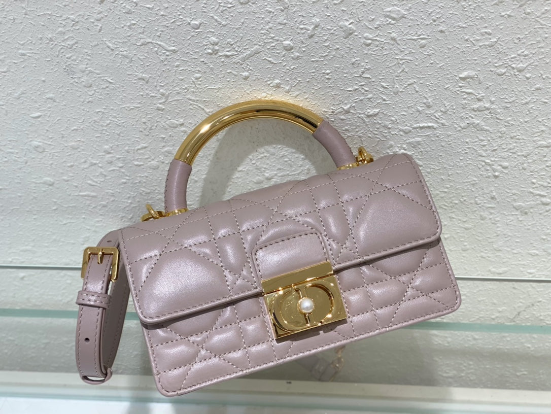 Dior Chic Pale Pink Quilted Crossbody Bag with Gold Chain and Top Handle