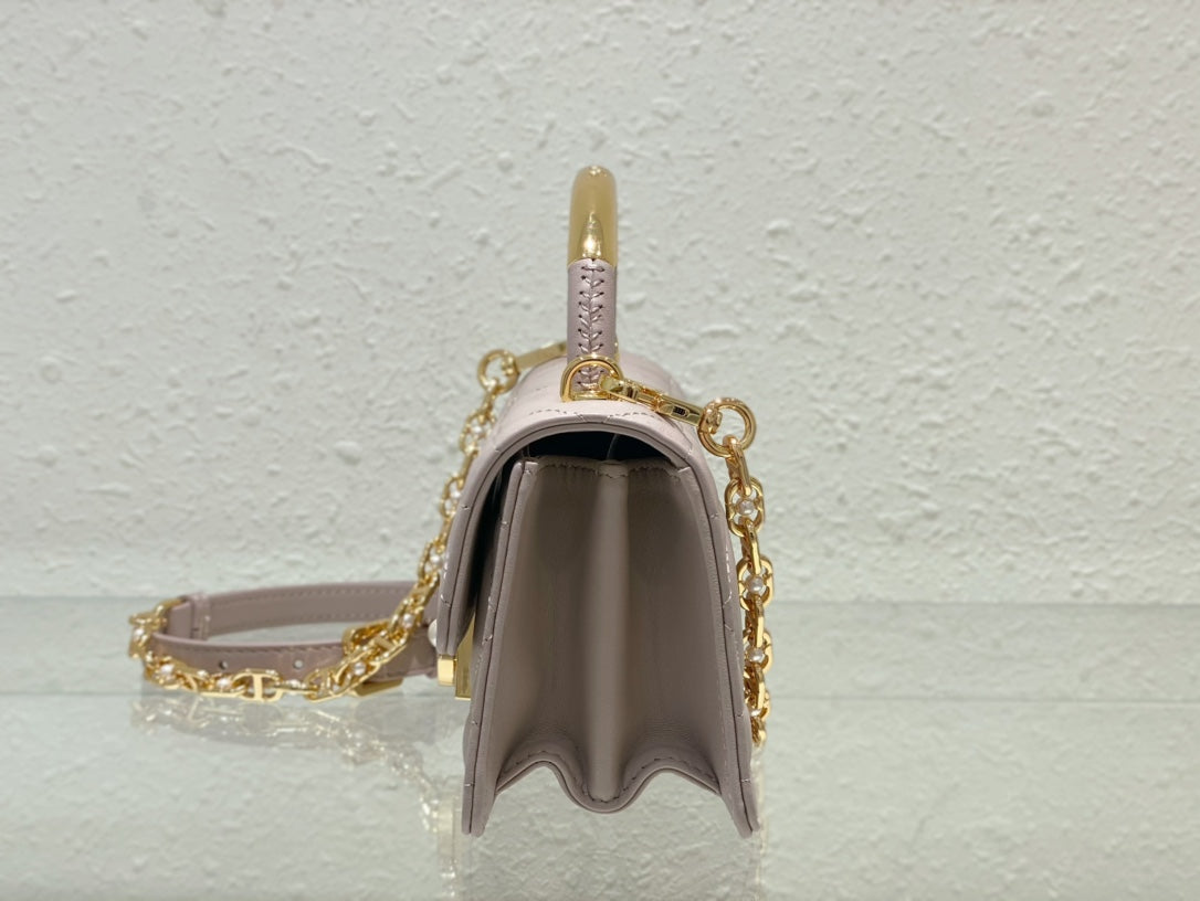 Christian Dior Lilac Quilted Leather Mini Flap Bag with Pearl Clasp and Gold Hardware