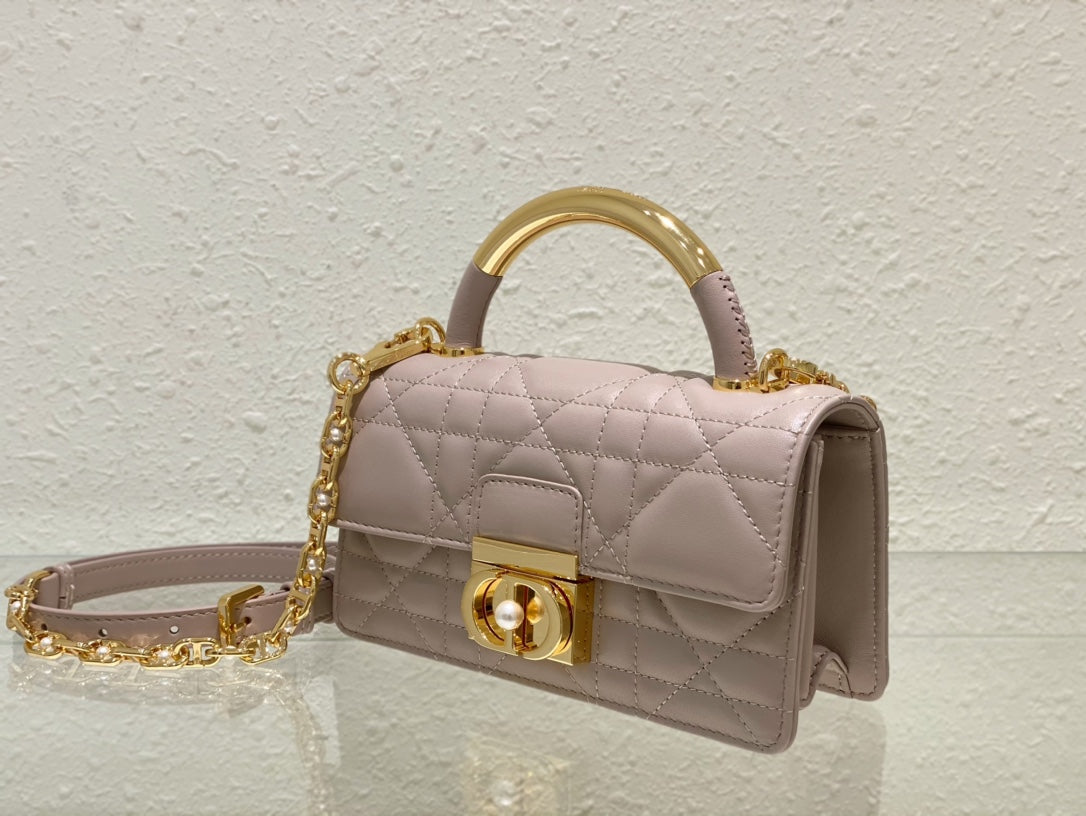 Christian Dior Lilac Quilted Leather Mini Flap Bag with Pearl Clasp and Gold Hardware