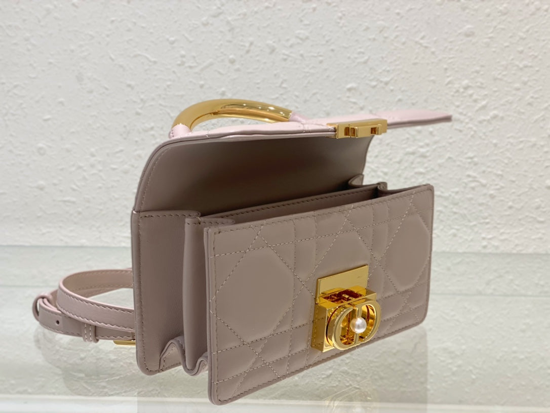 Christian Dior Lilac Quilted Leather Mini Flap Bag with Pearl Clasp and Gold Hardware