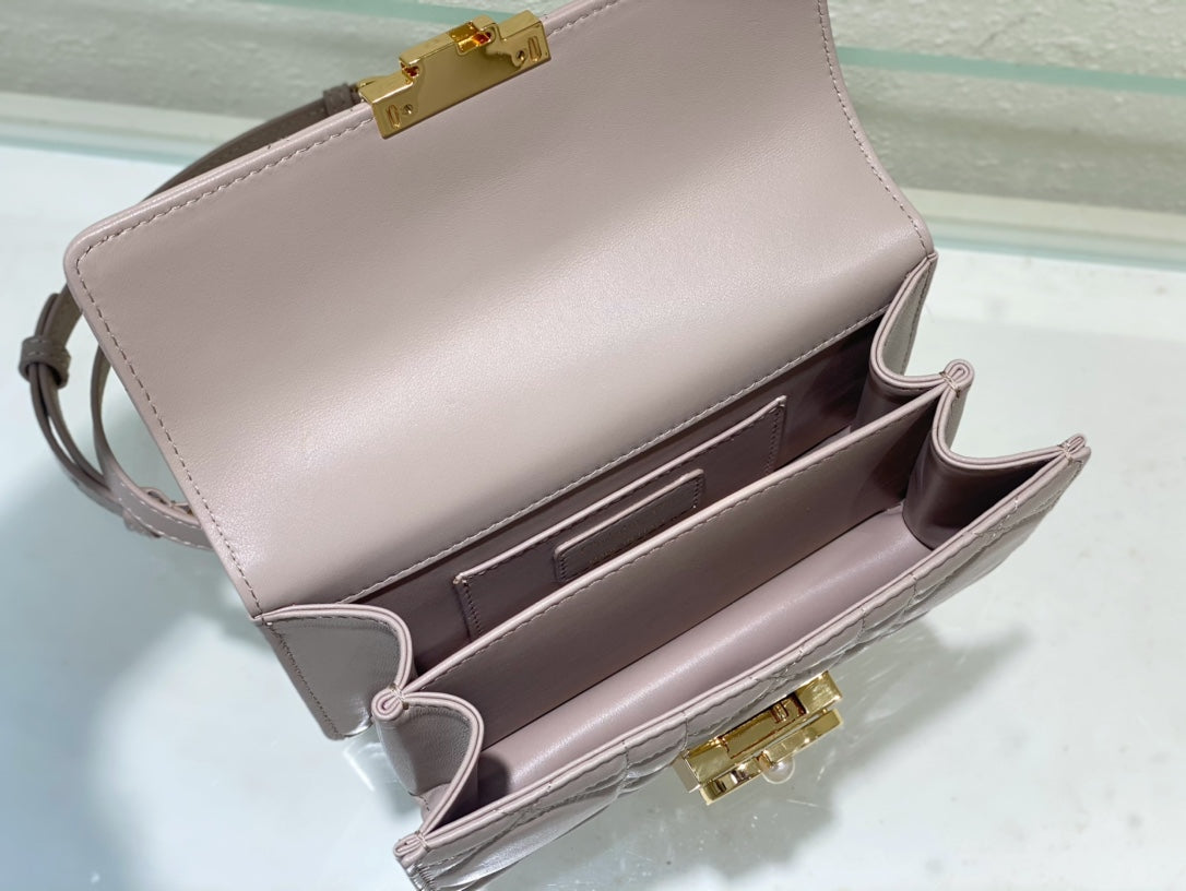 Christian Dior Lilac Quilted Leather Mini Flap Bag with Pearl Clasp and Gold Hardware