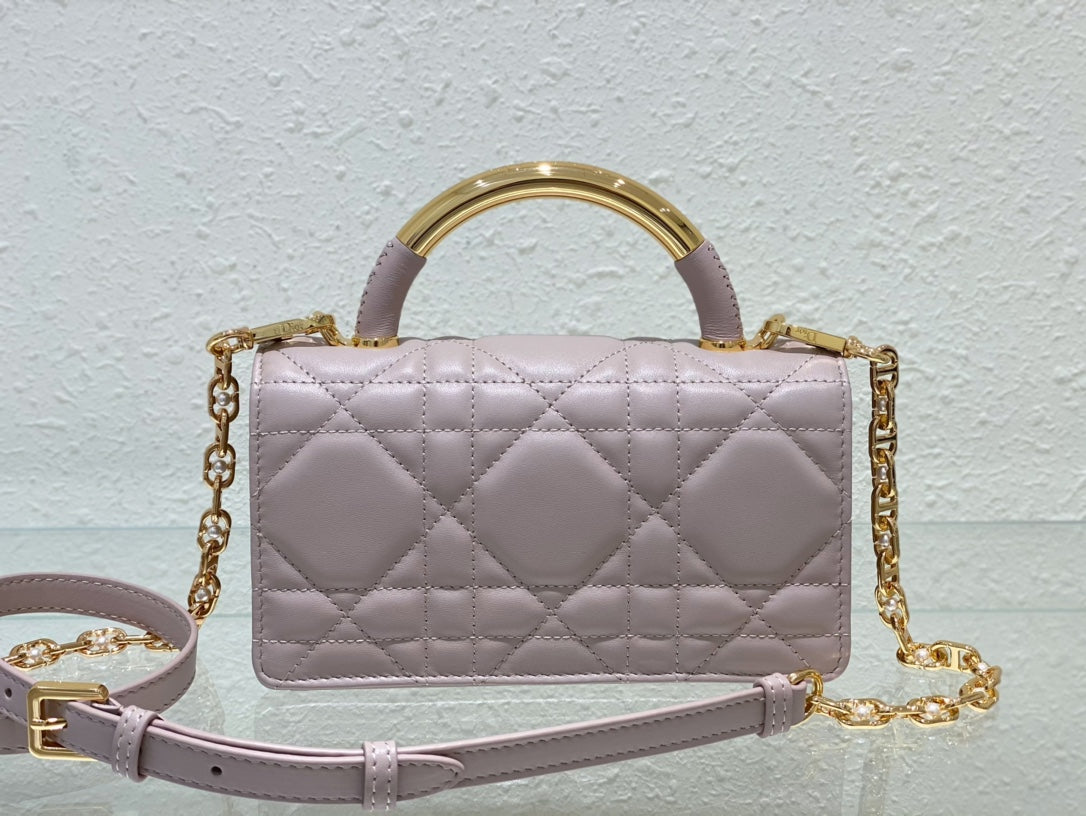 Christian Dior Lilac Quilted Leather Mini Flap Bag with Pearl Clasp and Gold Hardware
