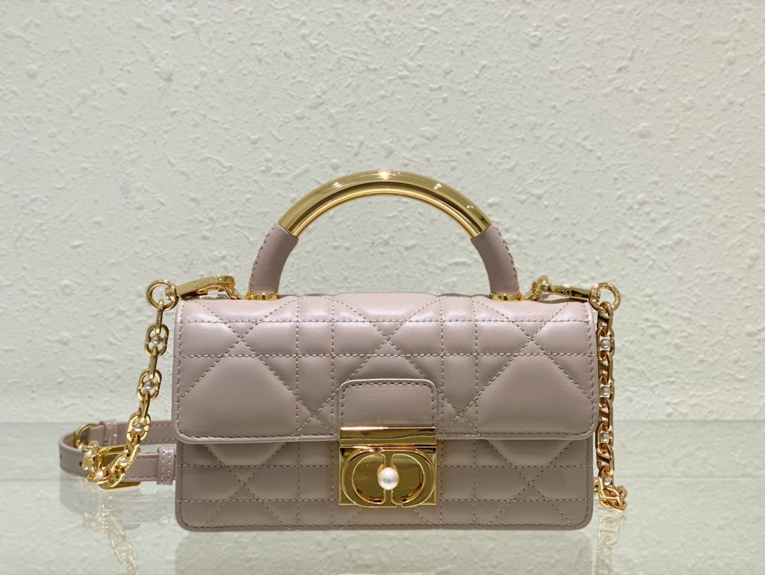 Christian Dior Lilac Quilted Leather Mini Flap Bag with Pearl Clasp and Gold Hardware