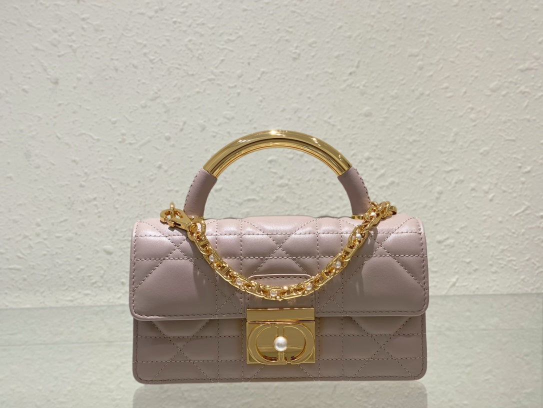 Christian Dior Lilac Quilted Leather Mini Flap Bag with Pearl Clasp and Gold Hardware