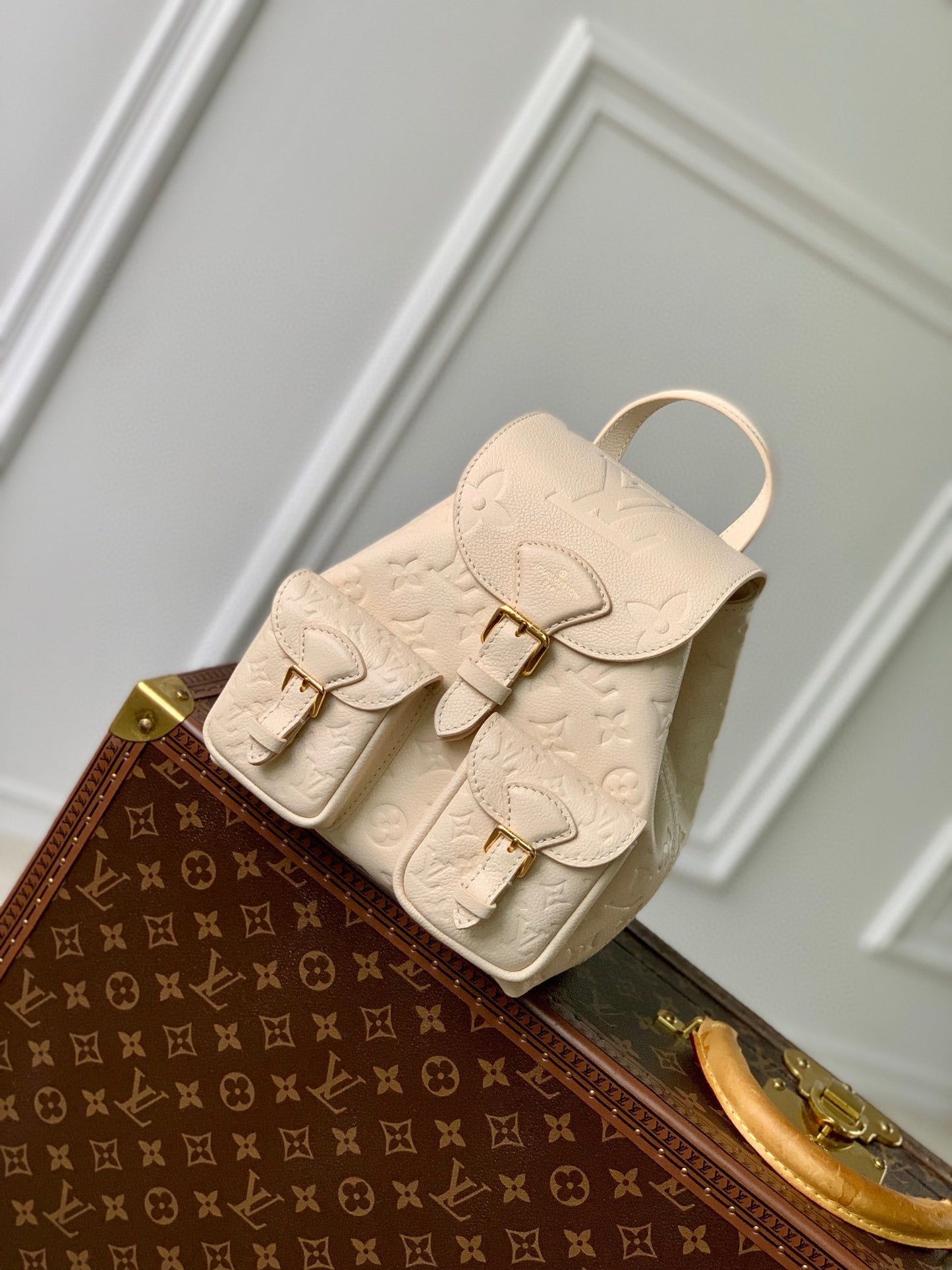 Louis Vuitton Montsouris BB Backpack in Monogram Empreinte Leather - Cream