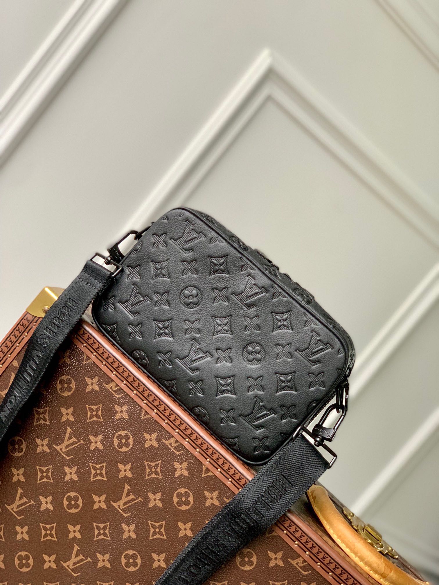 Louis Vuitton Monogram Shadow Leather Crossbody Messenger Bag - Black