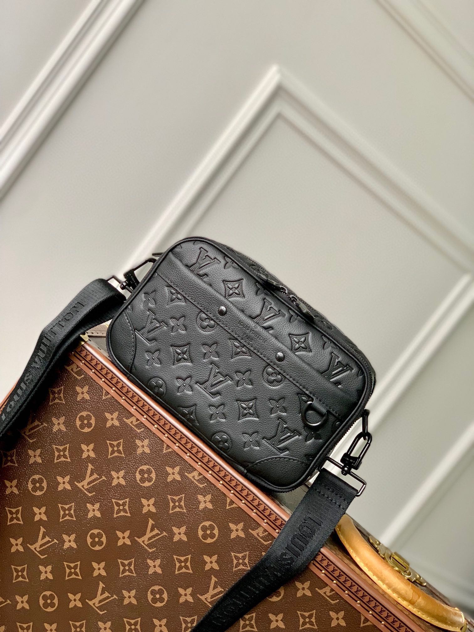 Louis Vuitton Monogram Shadow Leather Crossbody Messenger Bag - Black