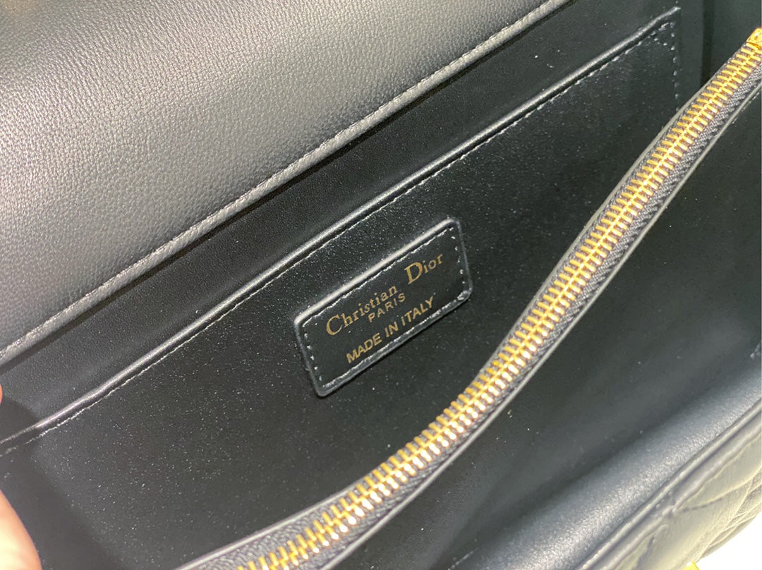 Dior Miss Dior Quilted Lambskin Top Handle Bag - Navy Blue