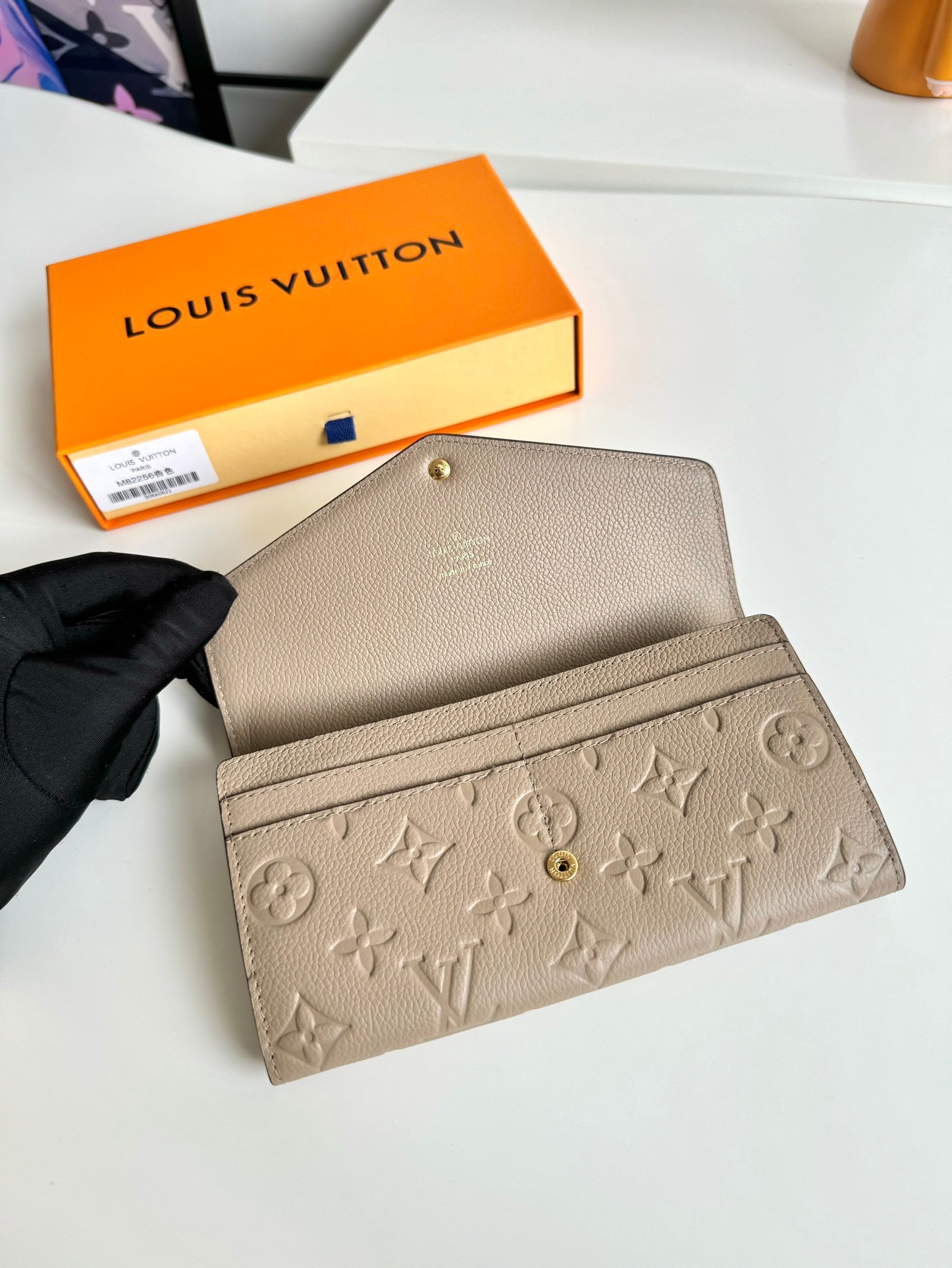 Louis Vuitton Taupe Embossed Leather Envelope Wallet with Snap Button Closure