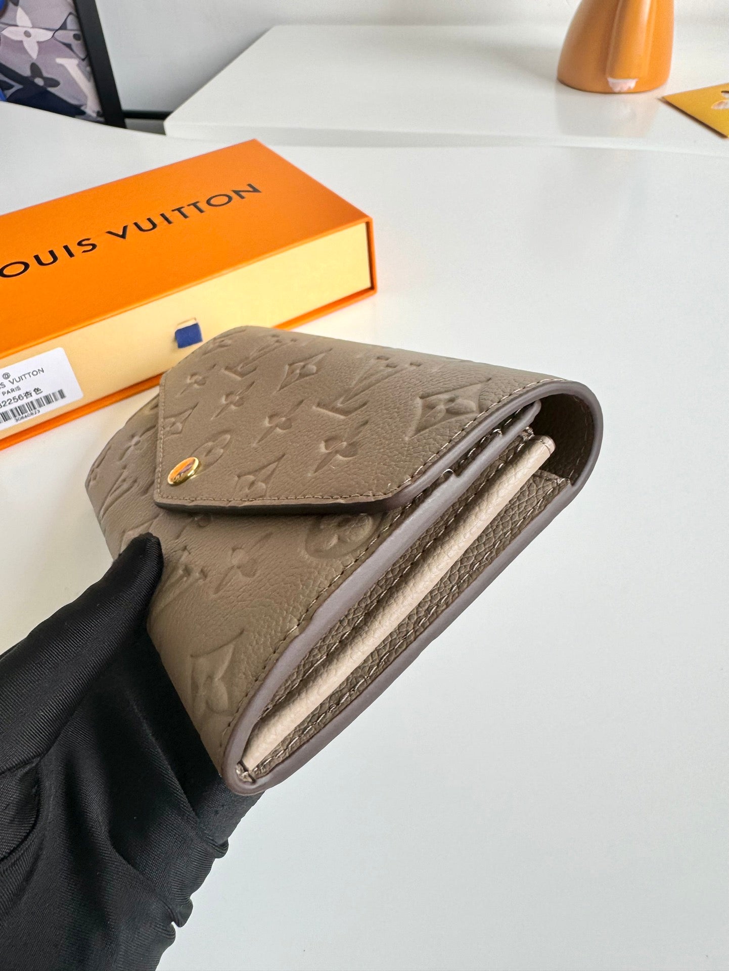 Louis Vuitton Sarah Wallet Monogram Empreinte Leather Turtledove