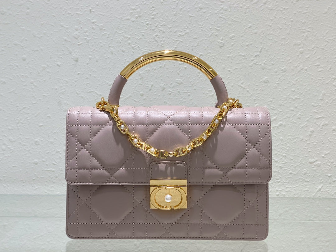 Miss Dior Top Handle Bag - Lilac Quilted Lambskin with Gold Hardware