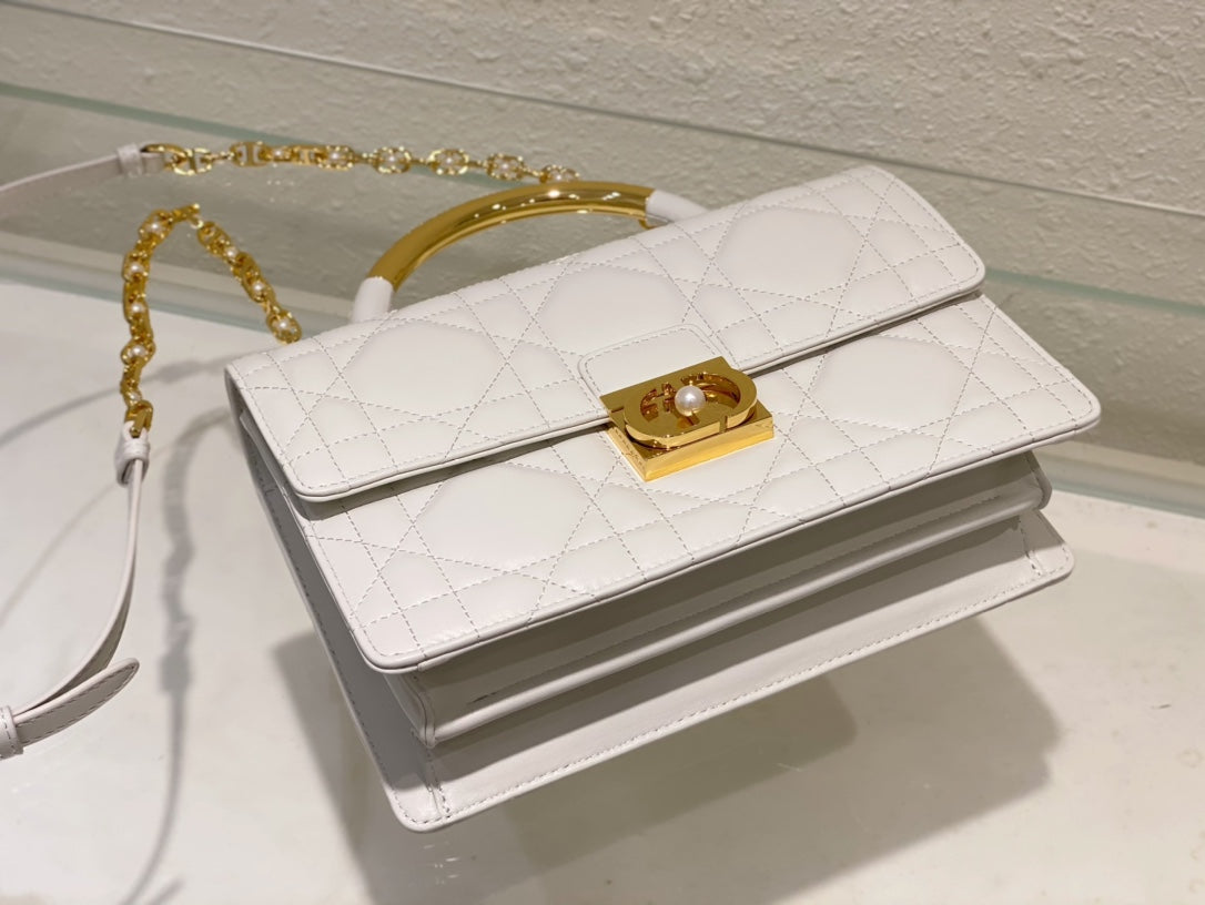 Miss Dior Mini Bag White Quilted Cannage Lambskin with Gold-Tone Handle