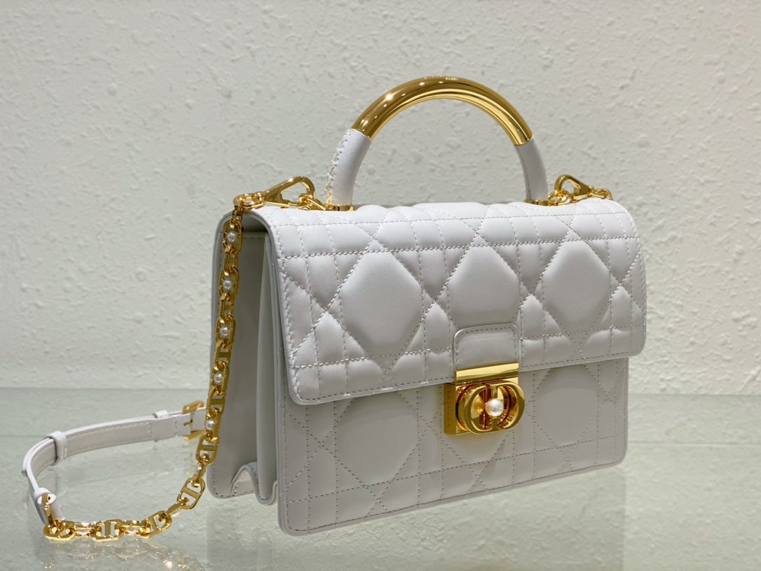 Miss Dior Mini Bag White Quilted Cannage Lambskin with Gold-Tone Handle