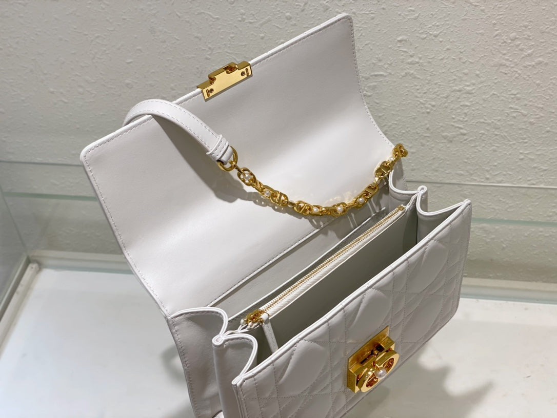 Miss Dior Mini Bag White Quilted Cannage Lambskin with Gold-Tone Handle