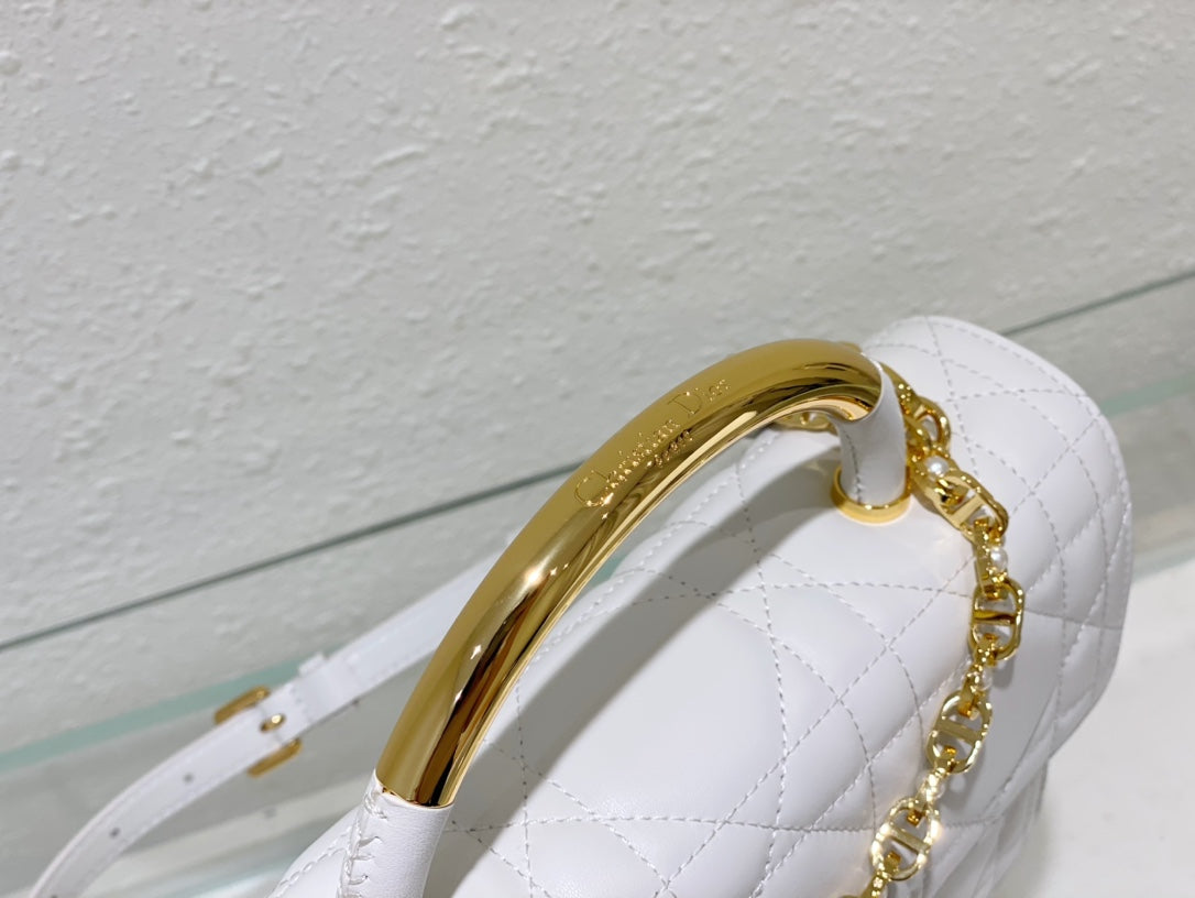 Christian Dior Miss Dior Mini Bag in White Quilted Cannage Leather with Gold Top Handle